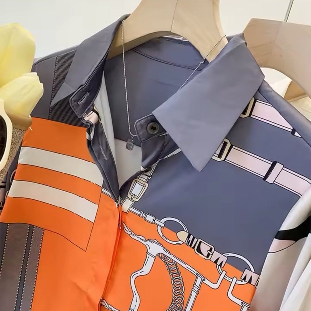 Orange and Gray Graphic Long Sleeve Button Down Shirt